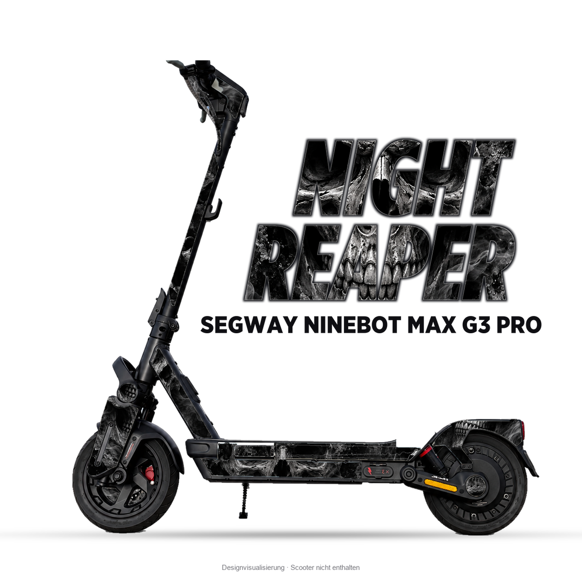 NIGHT REAPER – Designvisualisierung am Segway Ninebot MAX G3 Pro. Scooter nicht enthalten.