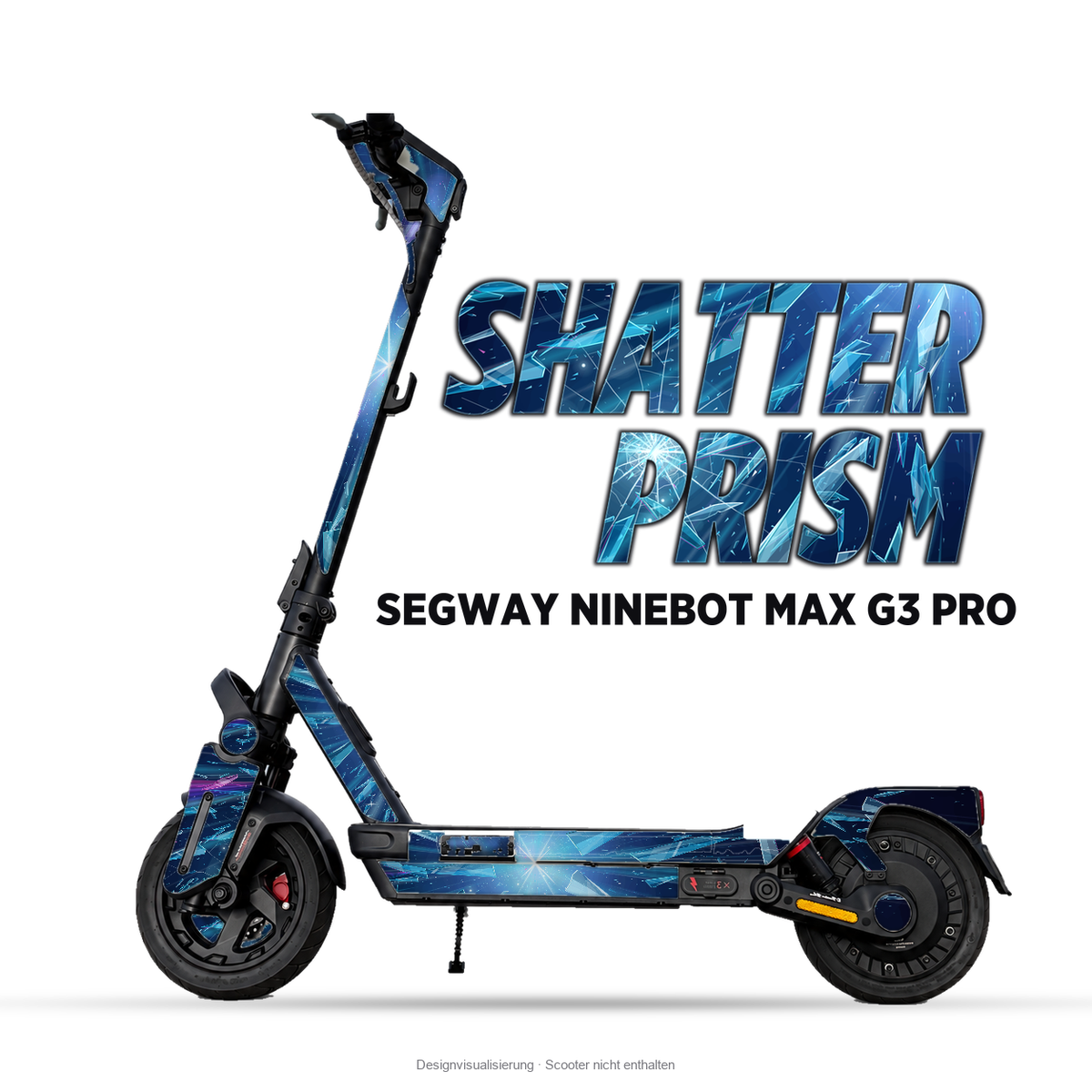 SHATTER PRISM – Designvisualisierung am Segway Ninebot MAX G3 Pro. Scooter nicht enthalten.