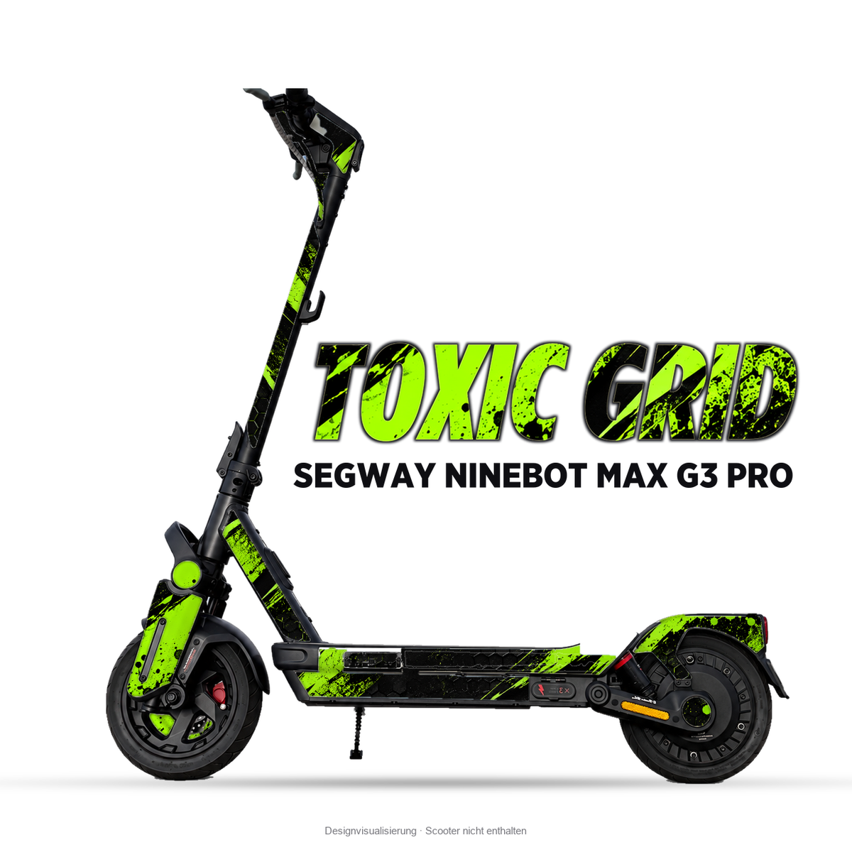 TOXIC GRID – Designvisualisierung am Segway Ninebot MAX G3 Pro. Scooter nicht enthalten.