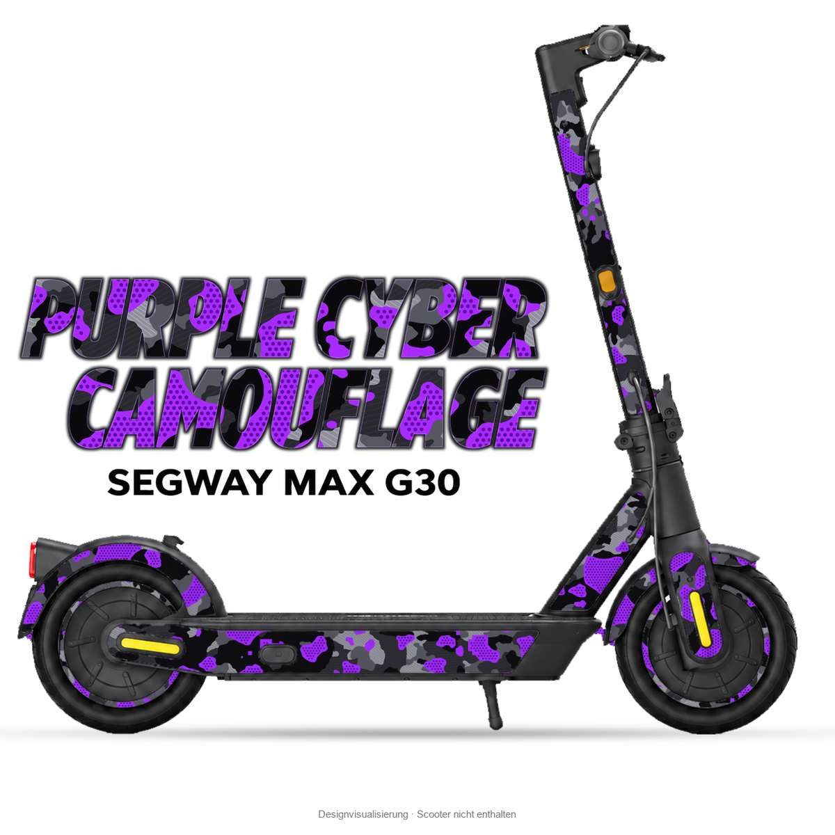 PURPLE CYBER CAMOUFLAGE – Designvisualisierung am Segway MAX G30. Scooter nicht enthalten.