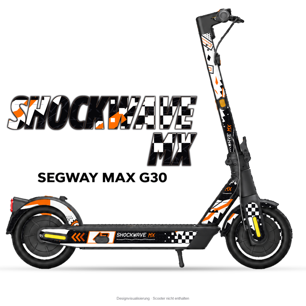 SHOCKWAVE MX – Designvisualisierung am Segway MAX G30. Scooter nicht enthalten.