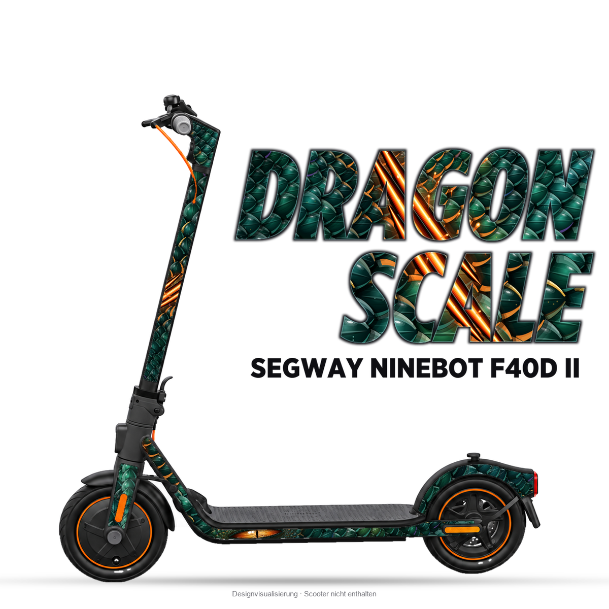 DRAGON SCALE – Designvisualisierung am Segway Ninebot F40D II. Scooter nicht enthalten.