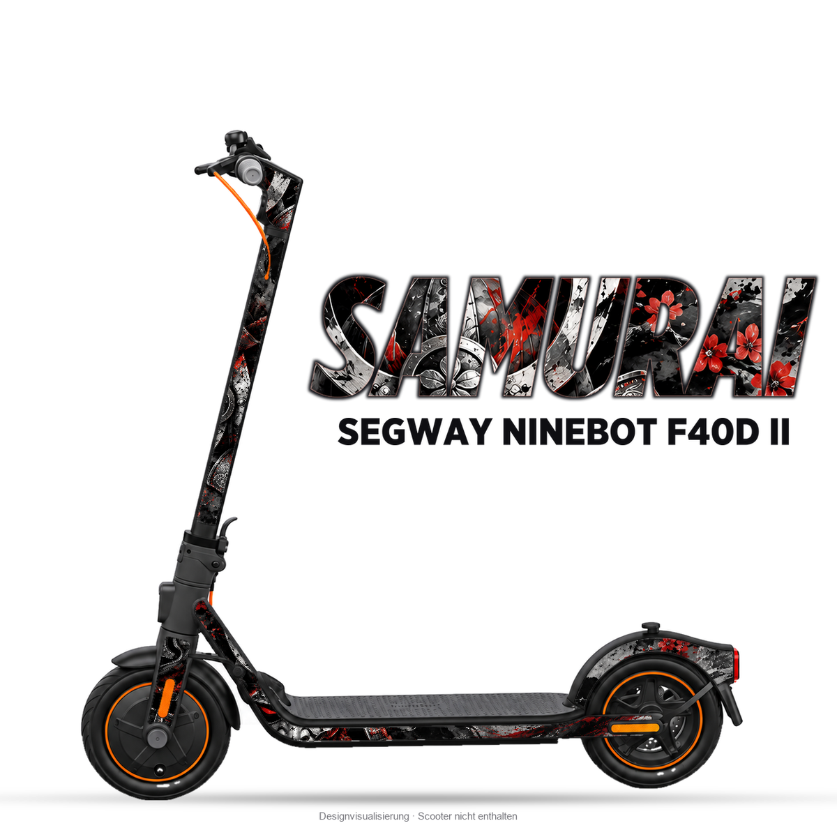 SAMURAI – Designvisualisierung am Segway Ninebot F40D II. Scooter nicht enthalten.