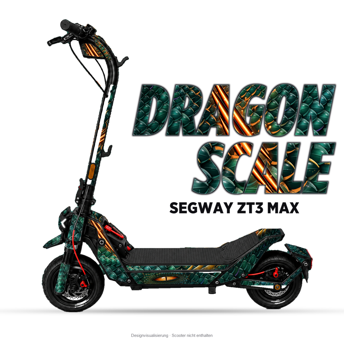 DRAGON SCALE – Designvisualisierung am Segway ZT3 Max. Scooter nicht enthalten.