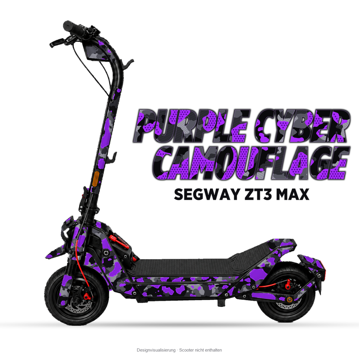 PURPLE CYBER CAMOUFLAGE – Designvisualisierung am Segway ZT3 Max. Scooter nicht enthalten.