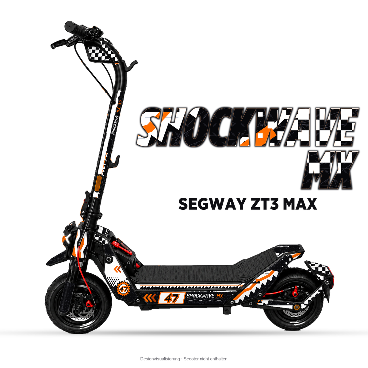 SHOCKWAVE MX – Designvisualisierung am Segway ZT3 Max. Scooter nicht enthalten.