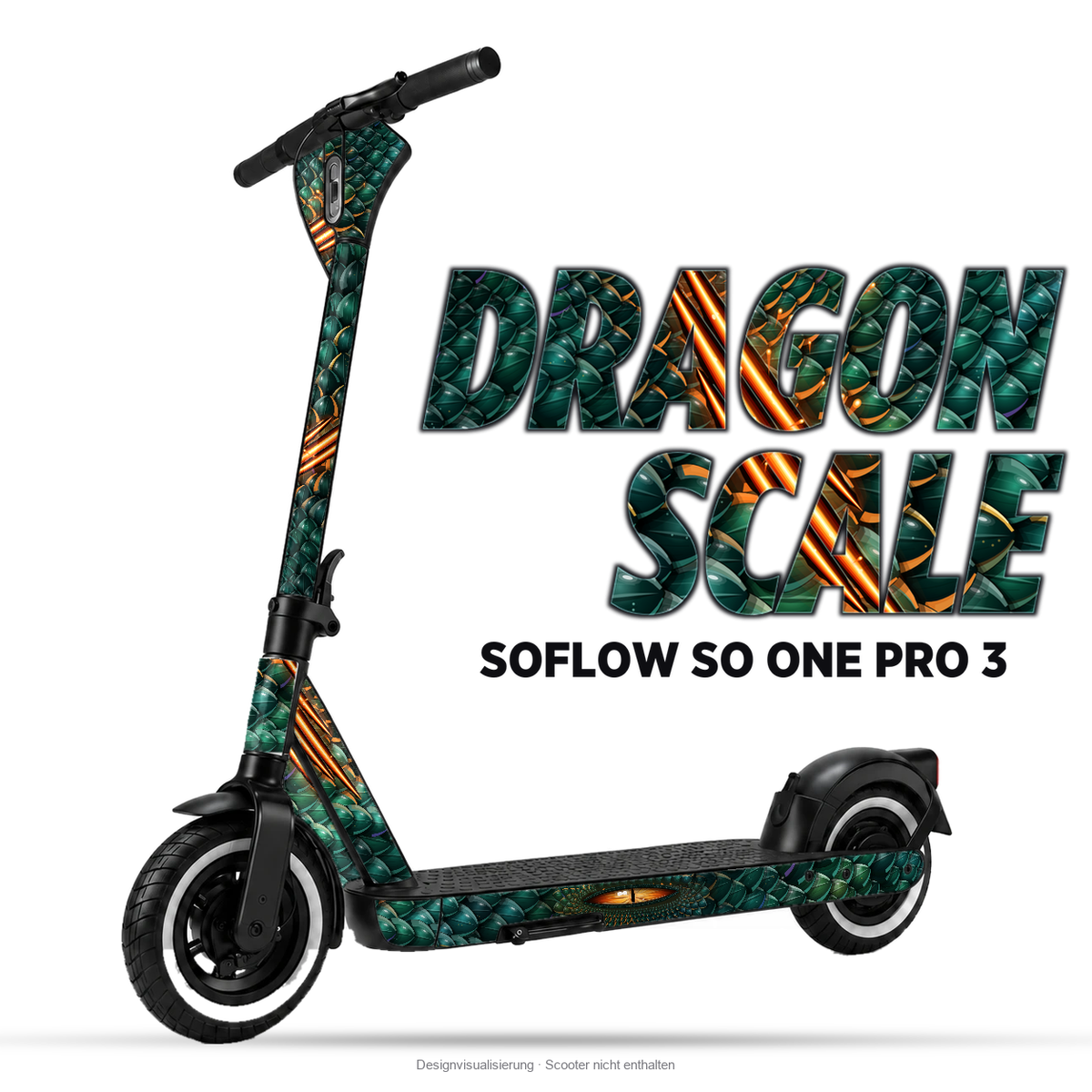 DRAGON SCALE – Designvisualisierung am SoFlow SO ONE PRO 3. Scooter nicht enthalten.