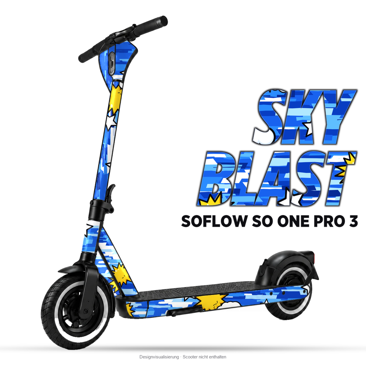 SKY BLAST – Designvisualisierung am SoFlow SO ONE PRO 3. Scooter nicht enthalten.