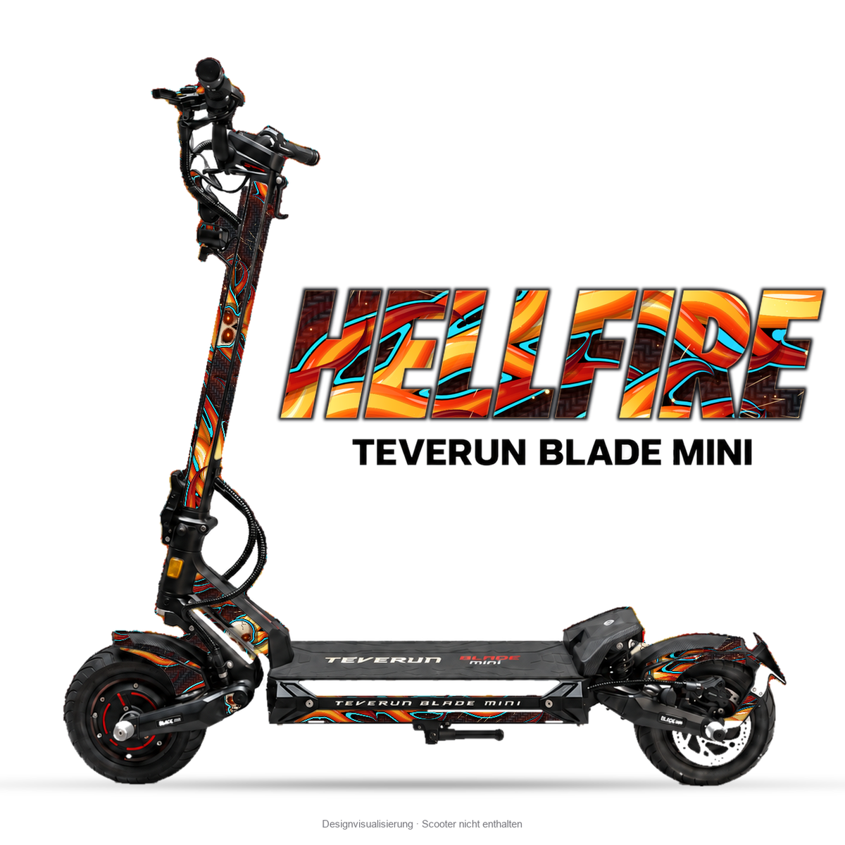 HELLFIRE – Designvisualisierung am Teverun Blade Mini. Scooter nicht enthalten.