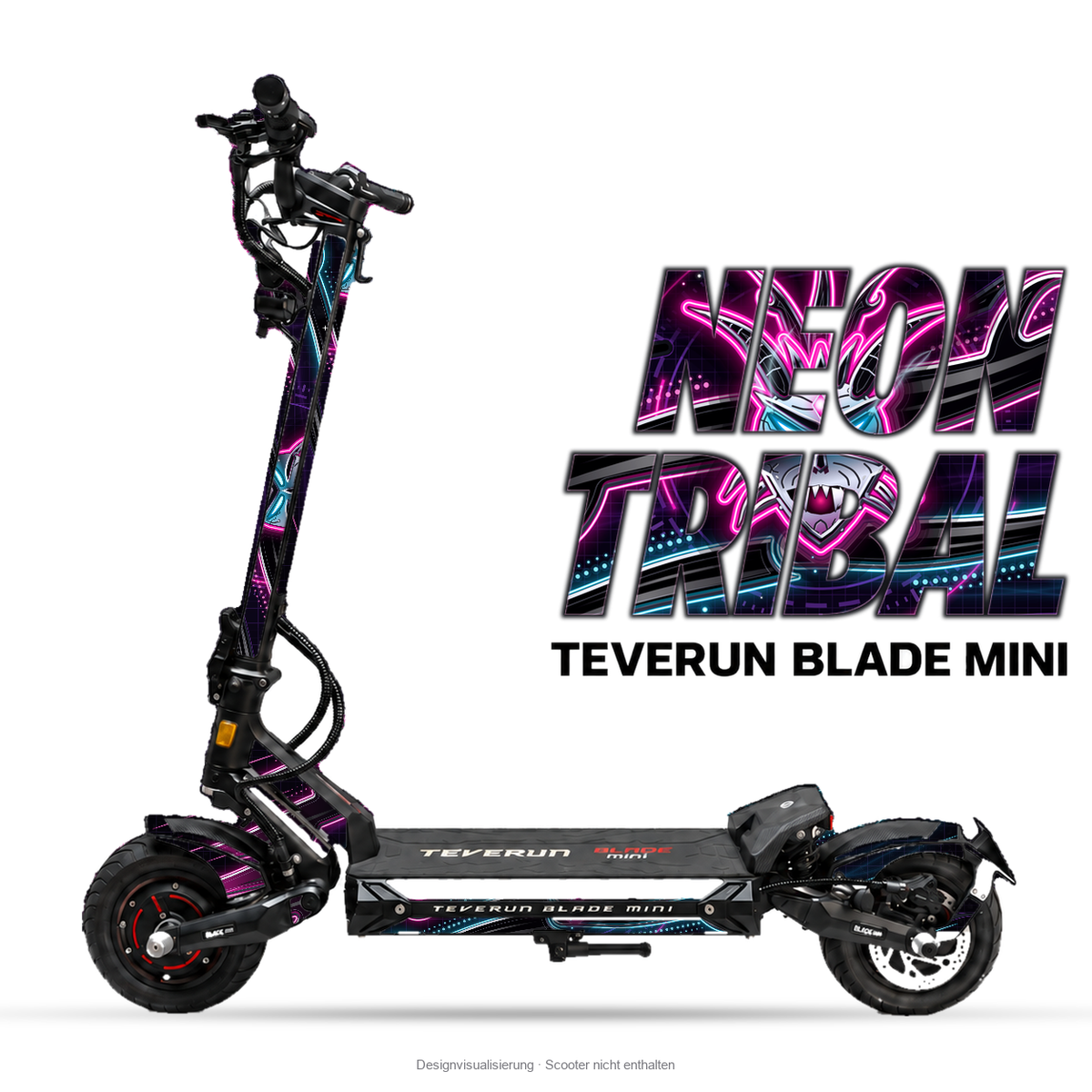 NEON TRIBAL – Designvisualisierung am Teverun Blade Mini. Scooter nicht enthalten.
