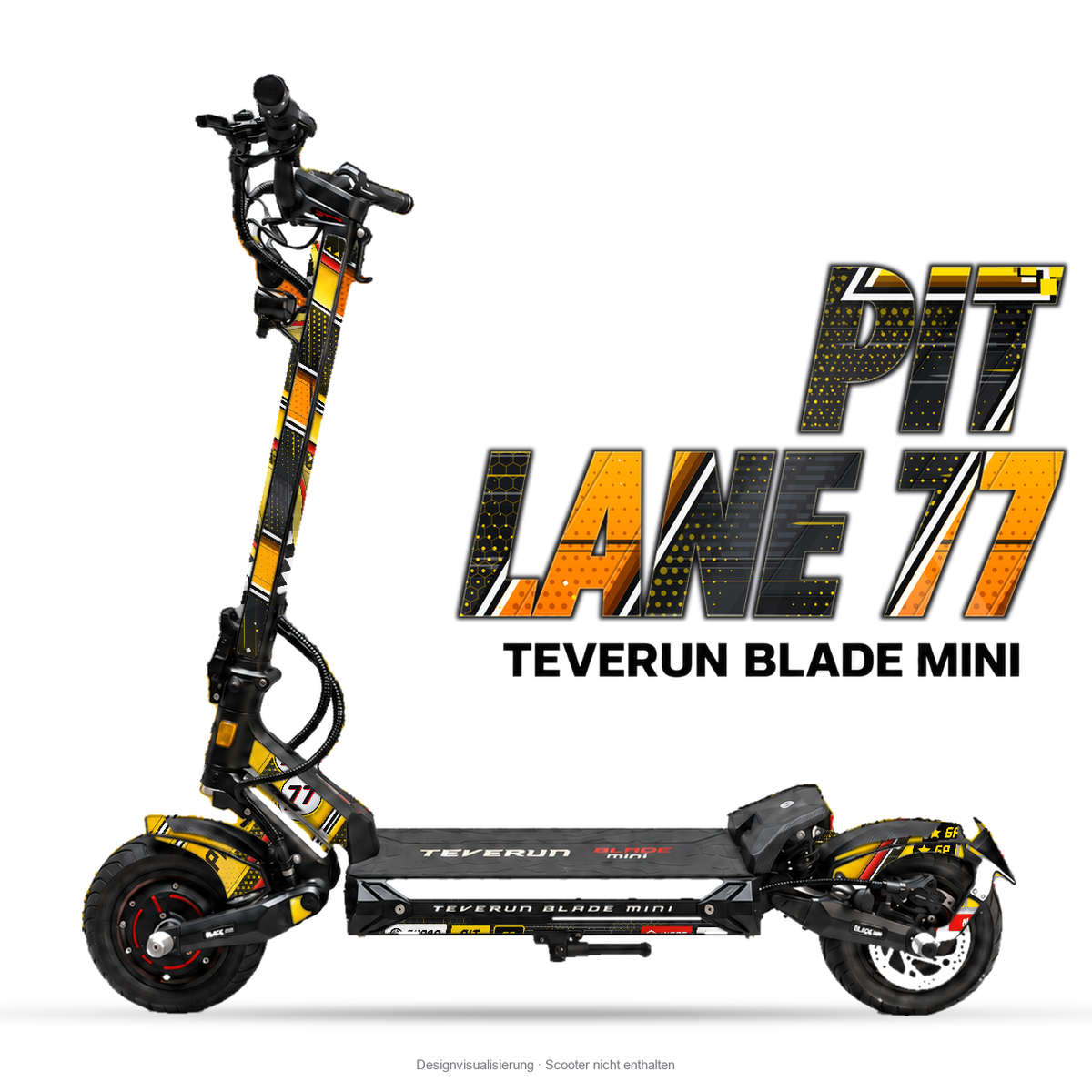 PIT LANE 77 – Designvisualisierung am Teverun Blade Mini. Scooter nicht enthalten.
