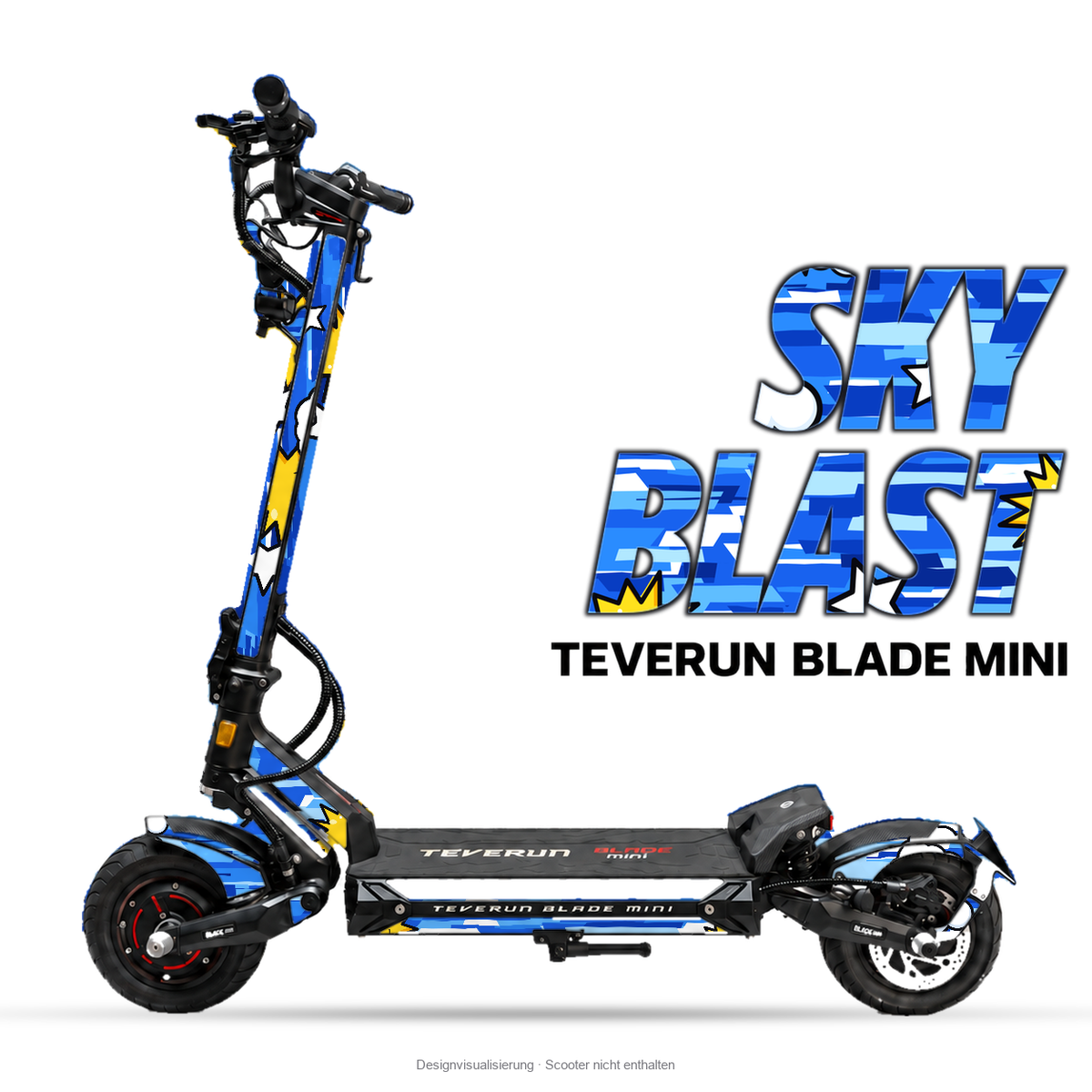 SKY BLAST – Designvisualisierung am Teverun Blade Mini. Scooter nicht enthalten.
