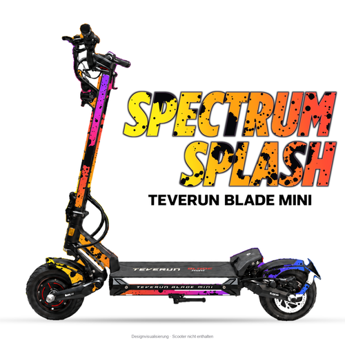 SPECTRUM SPLASH – Designvisualisierung am Teverun Blade Mini. Scooter nicht enthalten.