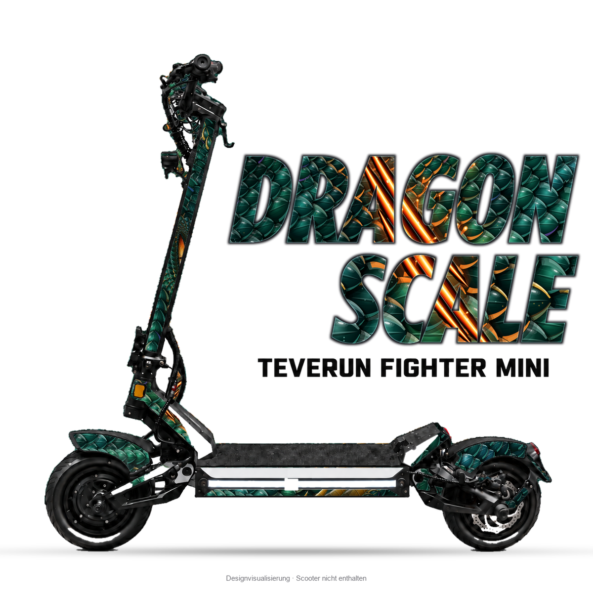 DRAGON SCALE – Designvisualisierung am Teverun Fighter Mini. Scooter nicht enthalten.