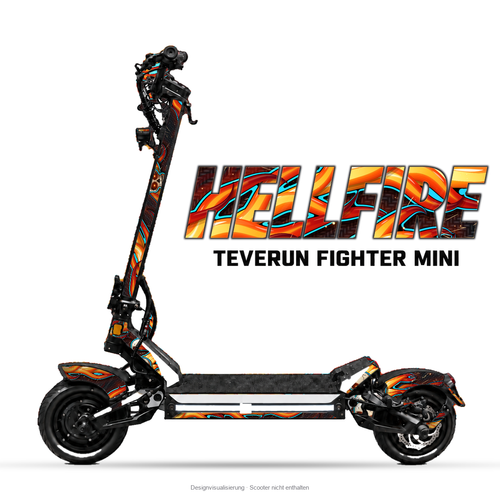 HELLFIRE – Designvisualisierung am Teverun Fighter Mini. Scooter nicht enthalten.