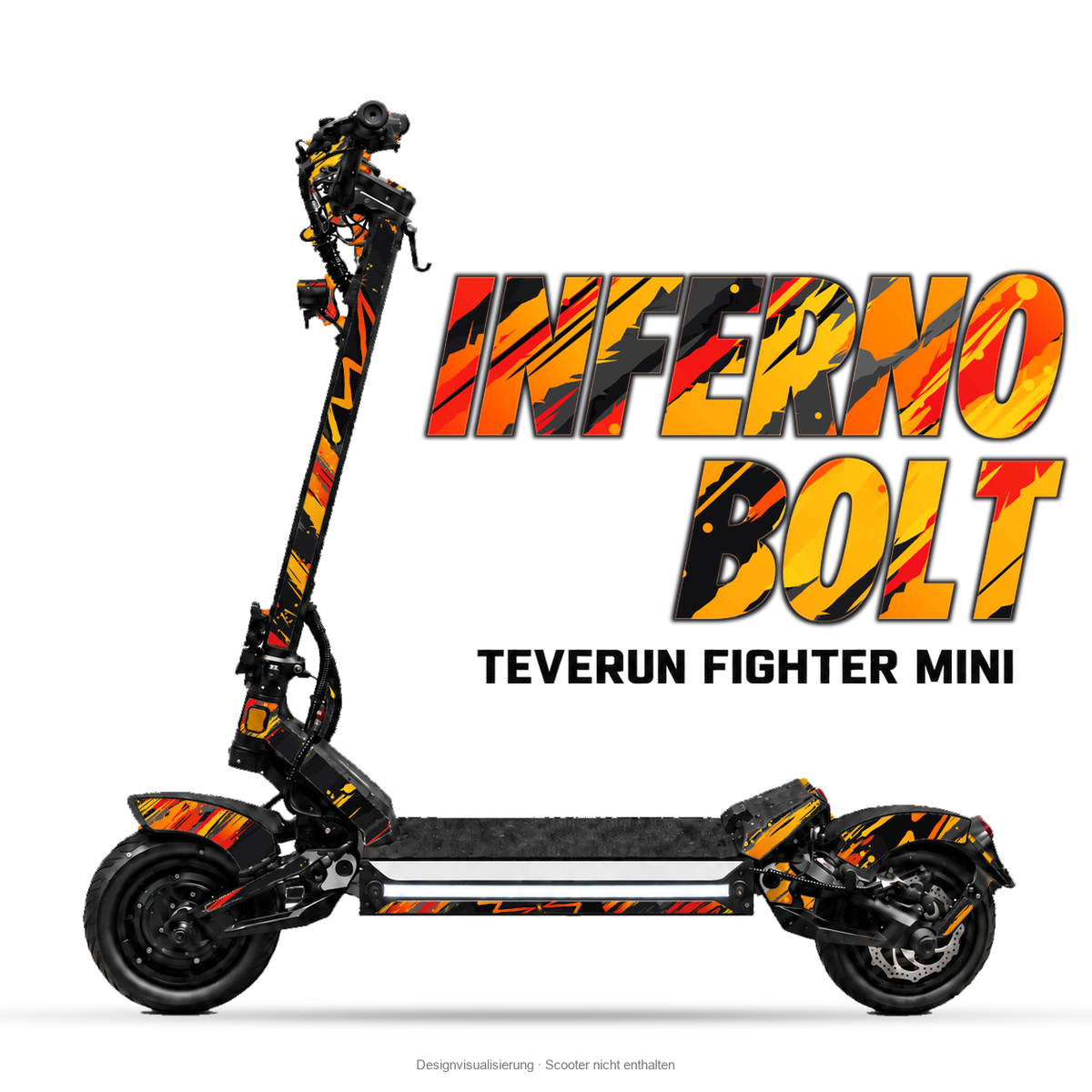 INFERNO BOLT – Designvisualisierung am Teverun Fighter Mini. Scooter nicht enthalten.