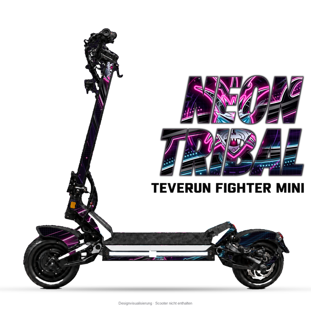 NEON TRIBAL – Designvisualisierung am Teverun Fighter Mini. Scooter nicht enthalten.
