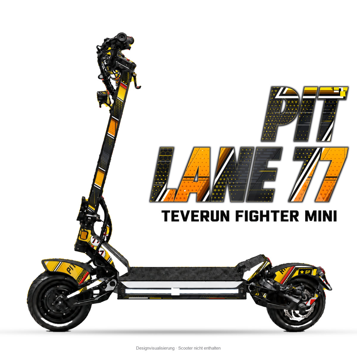 PIT LANE 77 – Designvisualisierung am Teverun Fighter Mini. Scooter nicht enthalten.