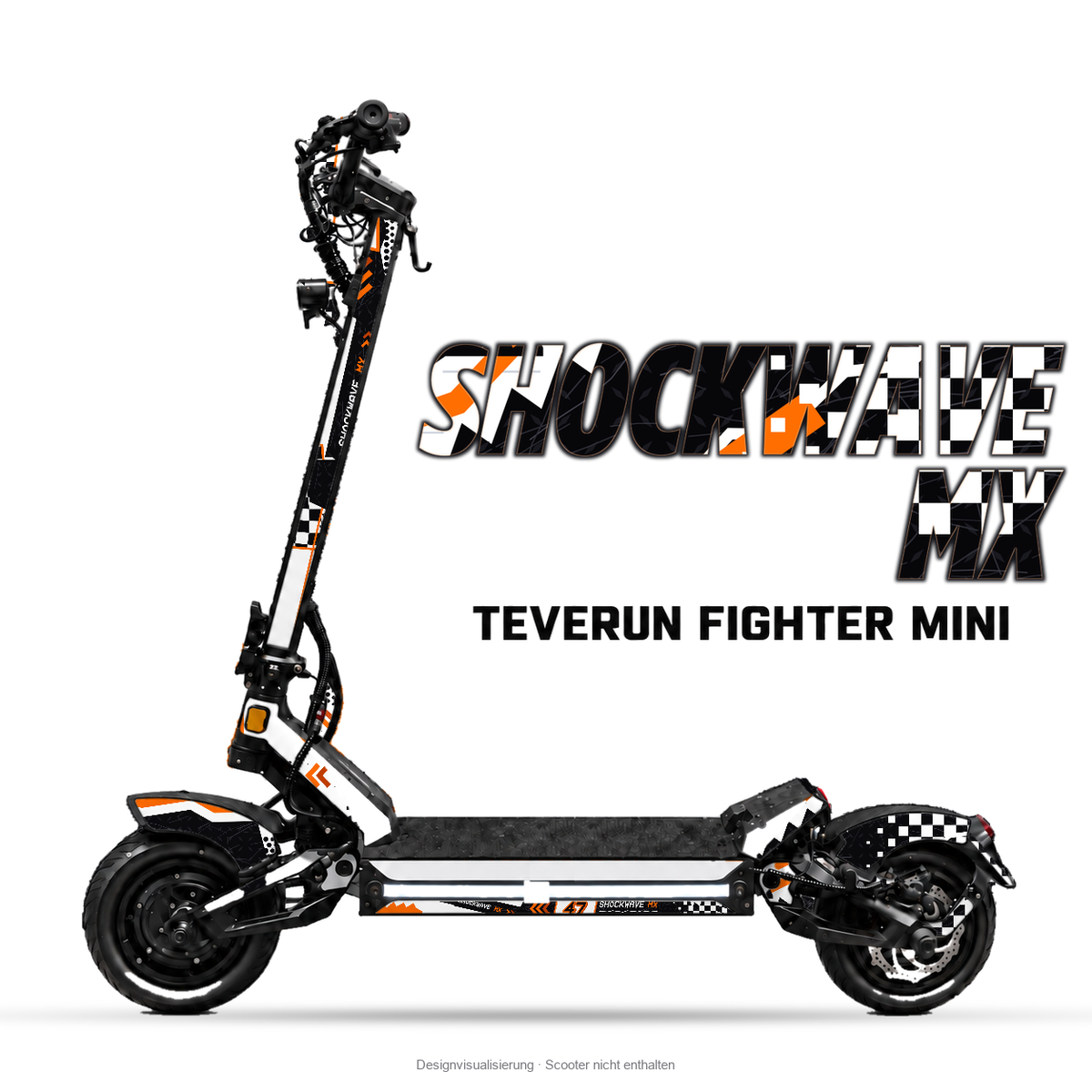 SHOCKWAVE MX – Designvisualisierung am Teverun Fighter Mini. Scooter nicht enthalten.