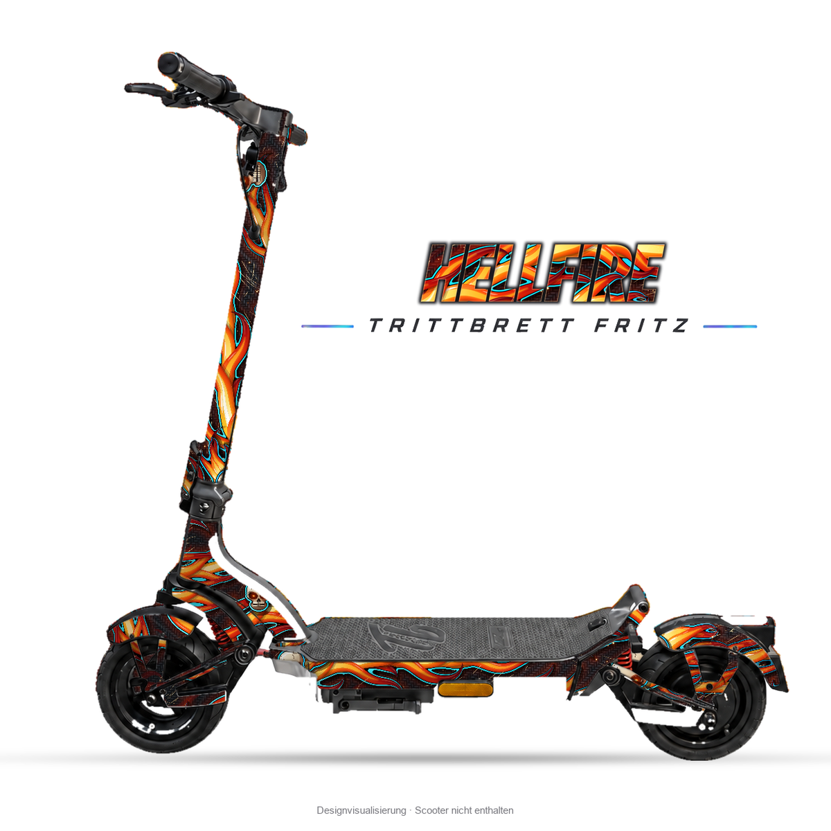 HELLFIRE – Designvisualisierung am Trittbrett Fritz. Scooter nicht enthalten.