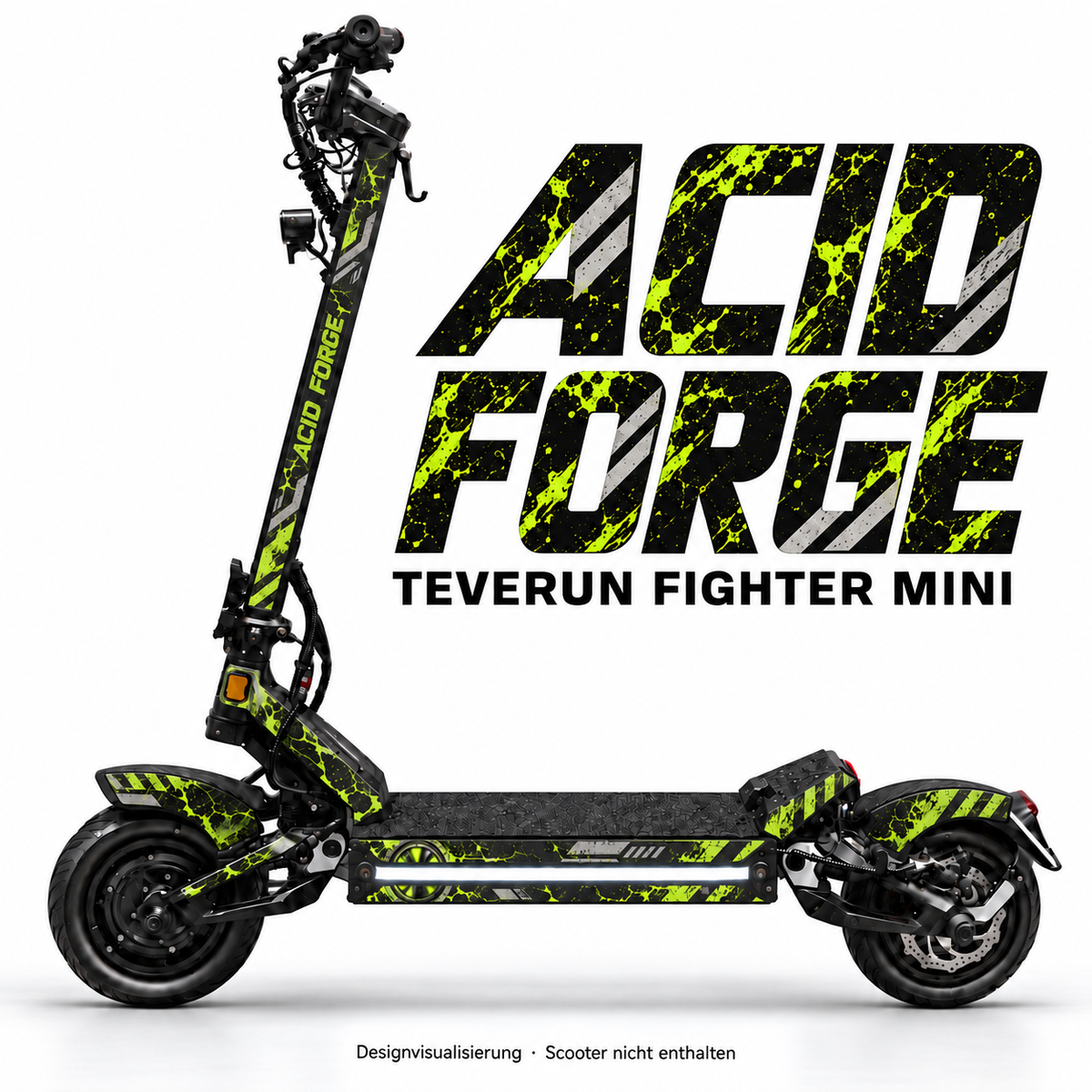 TEVERUN FIGHTER MINI SKIN | ACID FORGE – Designvisualisierung am passenden Scooter. Scooter nicht enthalten.