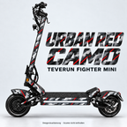 TEVERUN FIGHTER MINI SKIN | URBAN RED CAMO – Designvisualisierung am passenden Scooter. Scooter nicht enthalten.