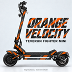 TEVERUN FIGHTER MINI SKIN | ORANGE VELOCITY – Designvisualisierung am passenden Scooter. Scooter nicht enthalten.