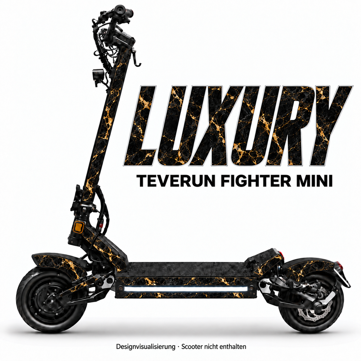 LUXURY – Designvisualisierung am Teverun Fighter Mini. Scooter nicht enthalten.