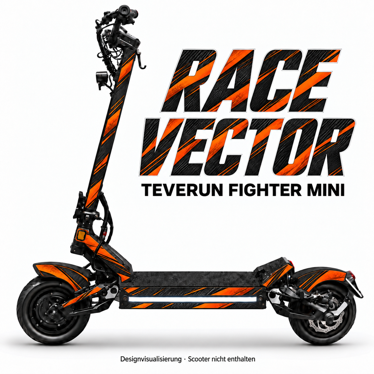 RACE VECTOR – Designvisualisierung am Teverun Fighter Mini. Scooter nicht enthalten.