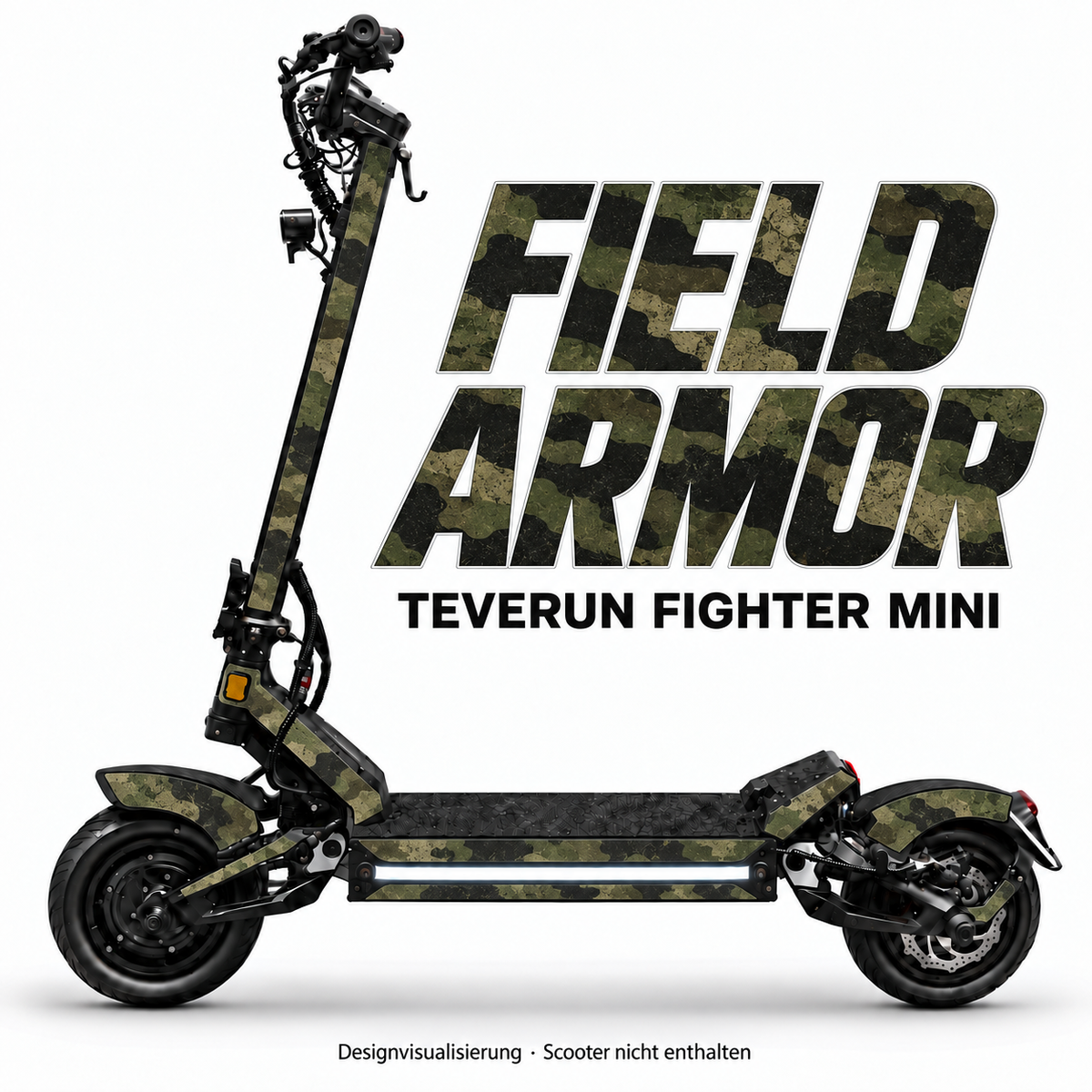 FIELD ARMOR – Designvisualisierung am Teverun Fighter Mini. Scooter nicht enthalten.