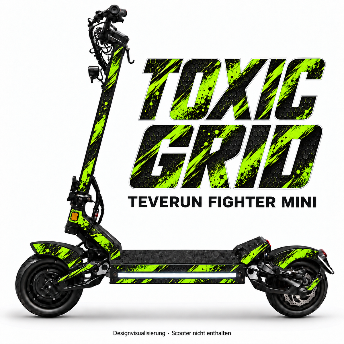 TOXIC GRID – Designvisualisierung am Teverun Fighter Mini. Scooter nicht enthalten.