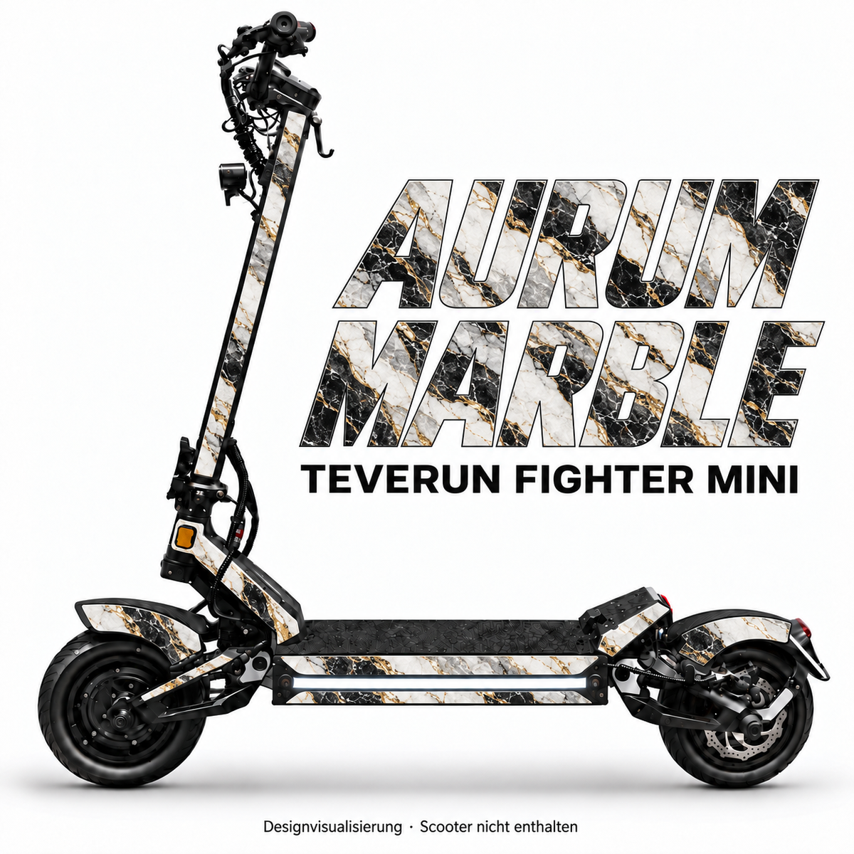 AURUM MARBLE – Designvisualisierung am Teverun Fighter Mini. Scooter nicht enthalten.