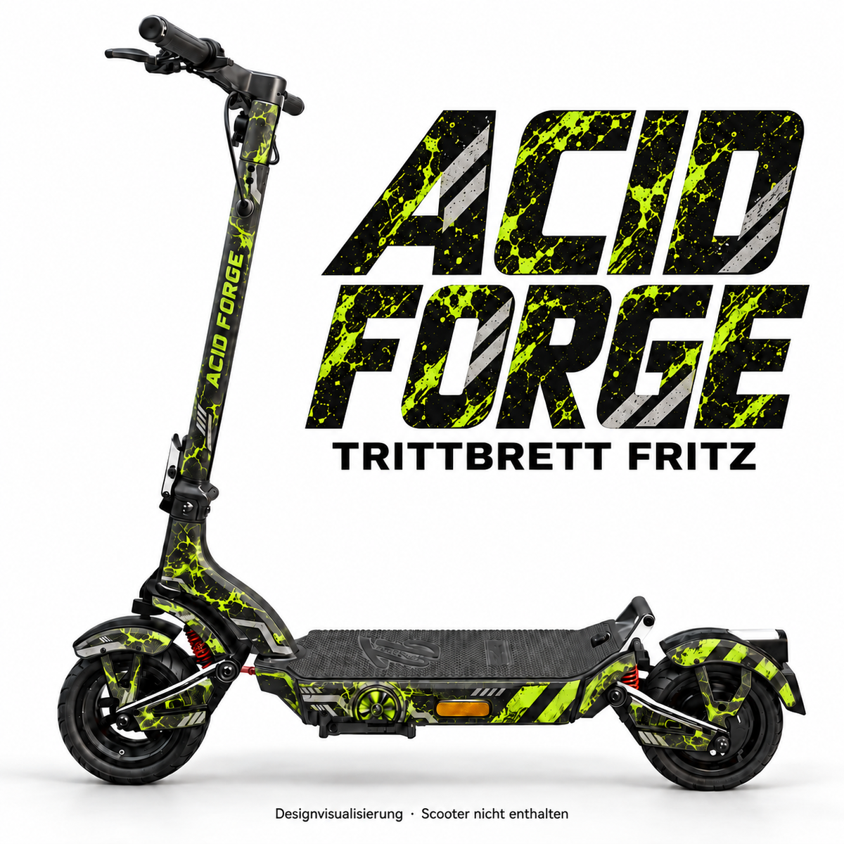TRITTBRETT FRITZ SKIN | ACID FORGE – Designvisualisierung am passenden Scooter. Scooter nicht enthalten.