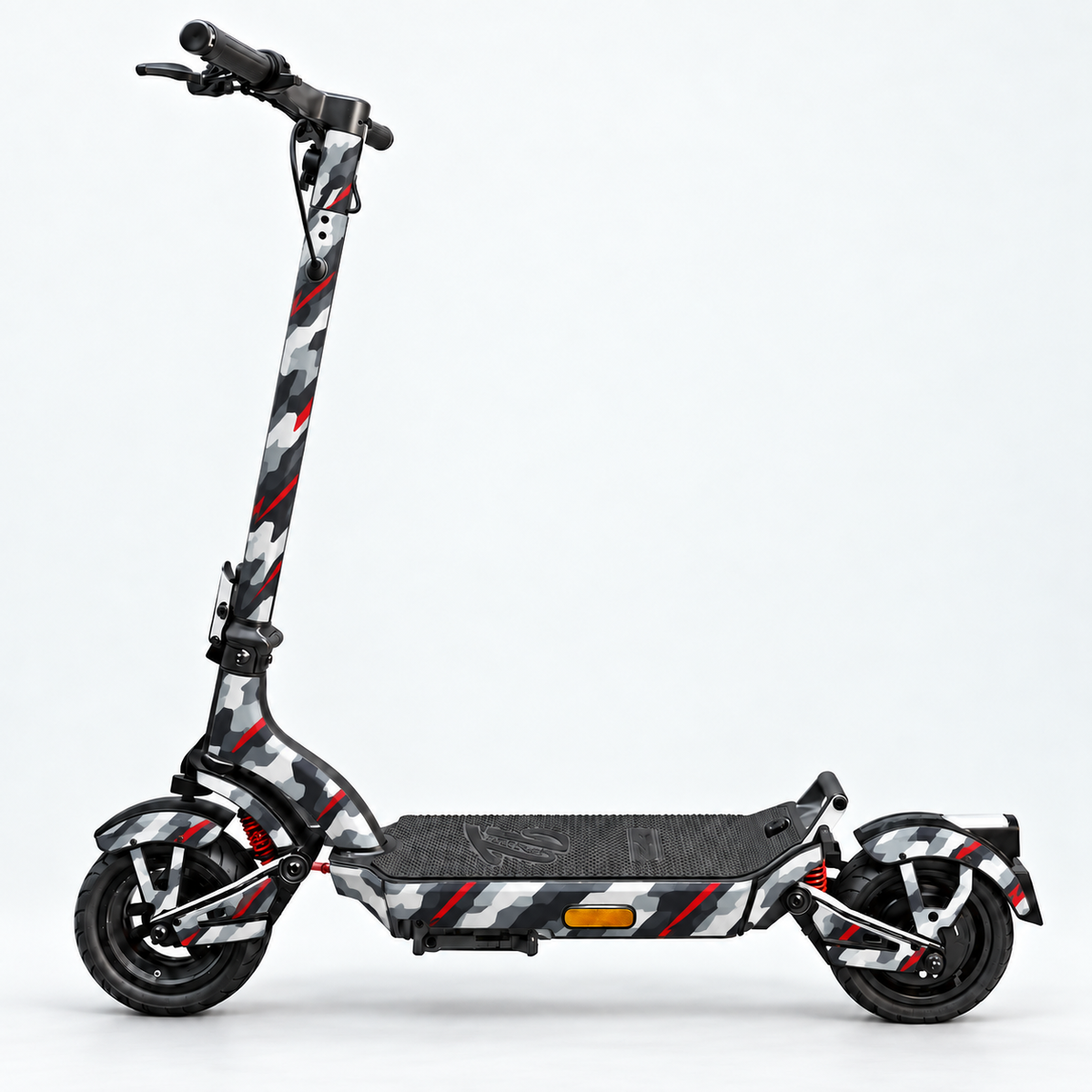 Urban Red Camo – Designvisualisierung des montierten Skins am Trittbrett Fritz. Scooter nicht enthalten.