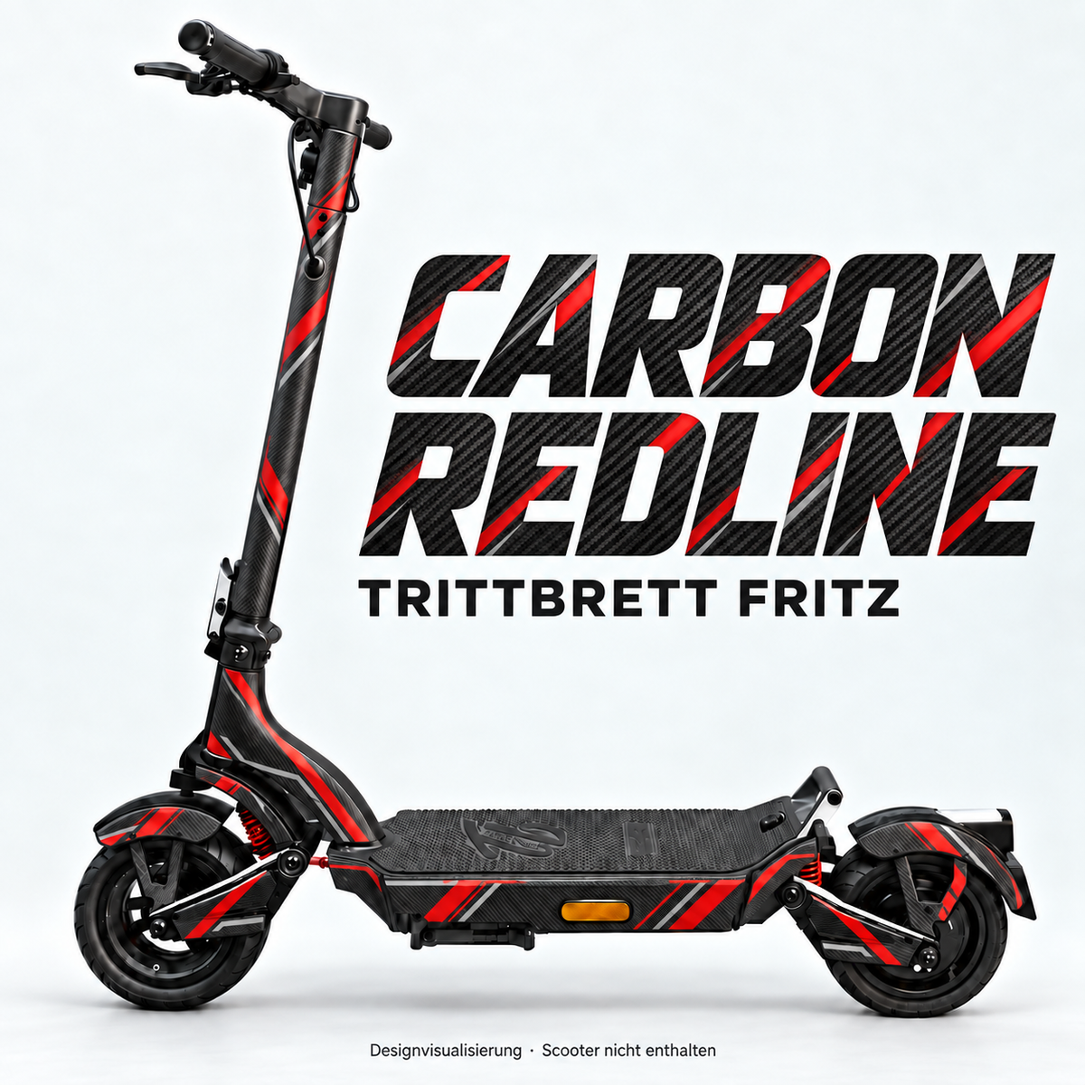TRITTBRETT FRITZ SKIN | CARBON REDLINE – Designvisualisierung am passenden Scooter. Scooter nicht enthalten.