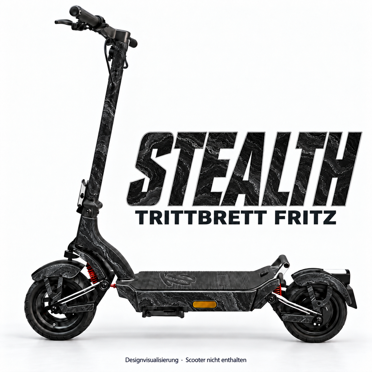 STEALTH – Designvisualisierung am Trittbrett Fritz. Scooter nicht enthalten.