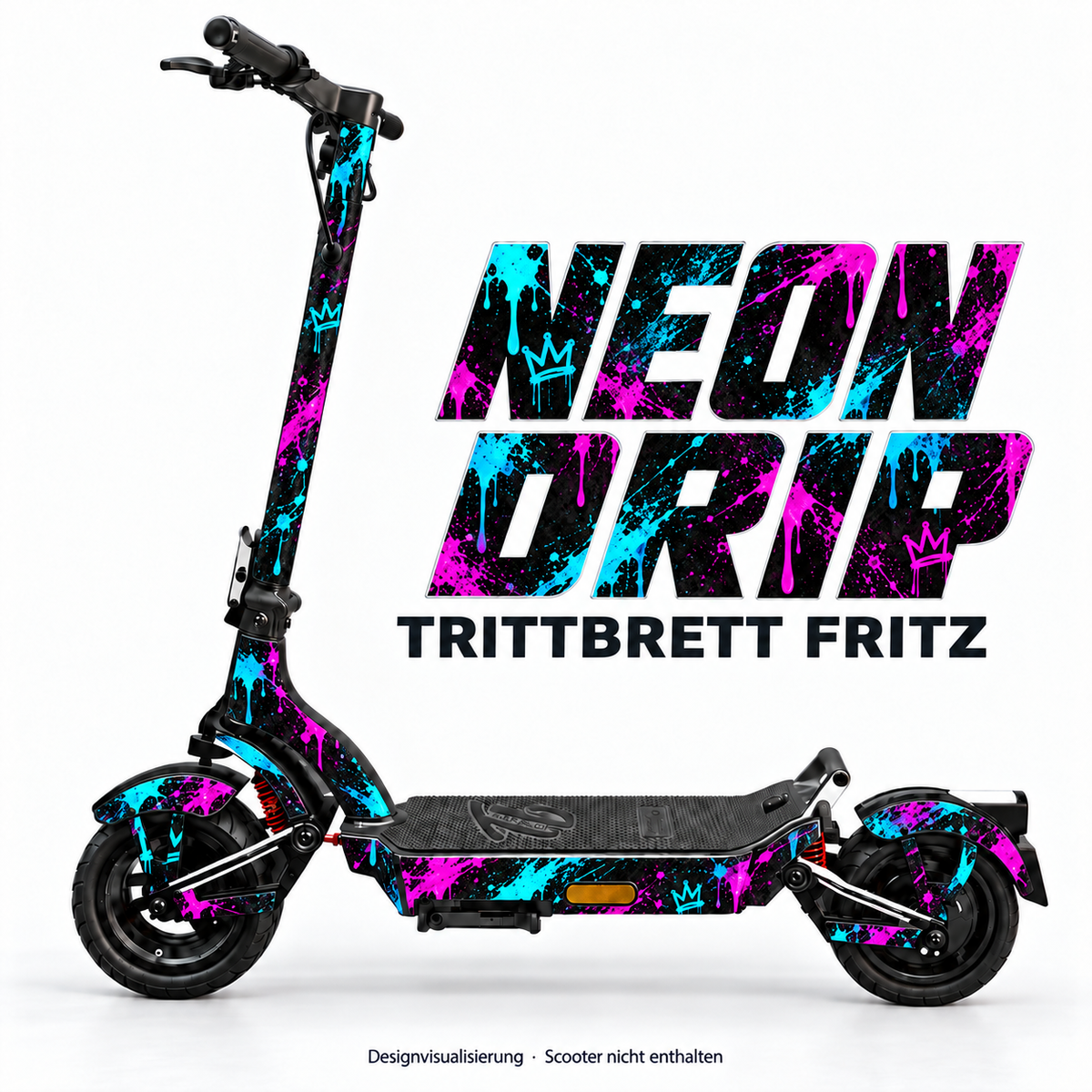 NEON DRIP – Designvisualisierung am Trittbrett Fritz. Scooter nicht enthalten.
