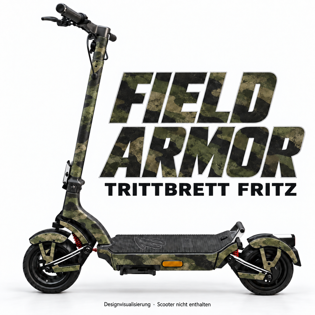 FIELD ARMOR – Designvisualisierung am Trittbrett Fritz. Scooter nicht enthalten.