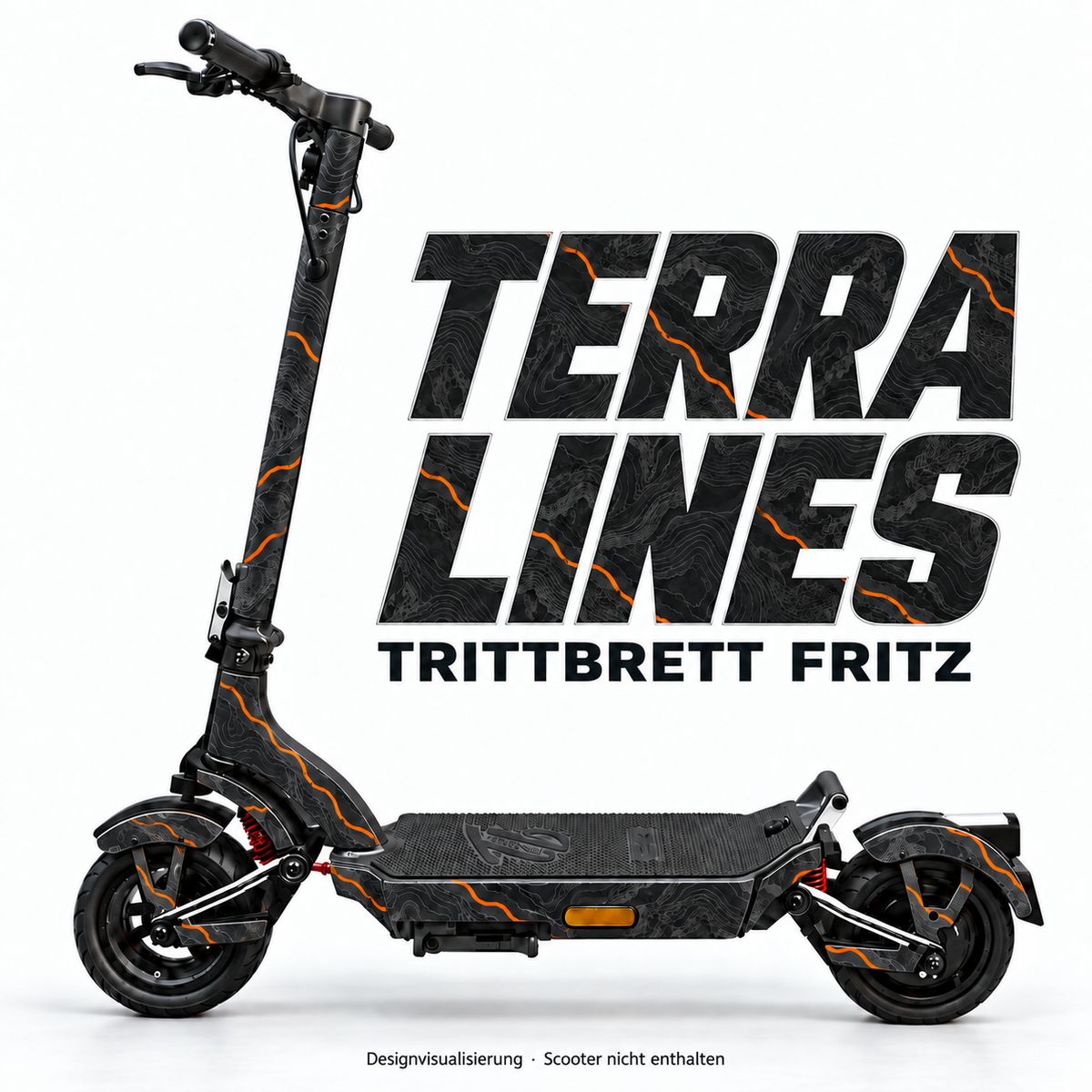 TERRA LINES – Designvisualisierung am Trittbrett Fritz. Scooter nicht enthalten.