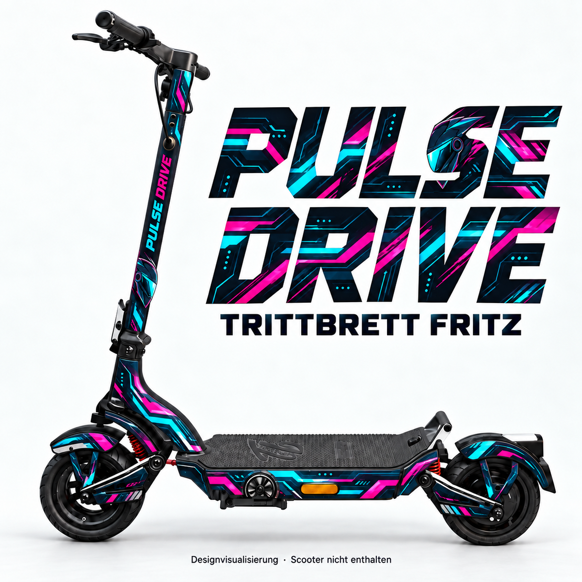 TRITTBRETT FRITZ SKIN | PULSE DRIVE – Designvisualisierung am passenden Scooter. Scooter nicht enthalten.