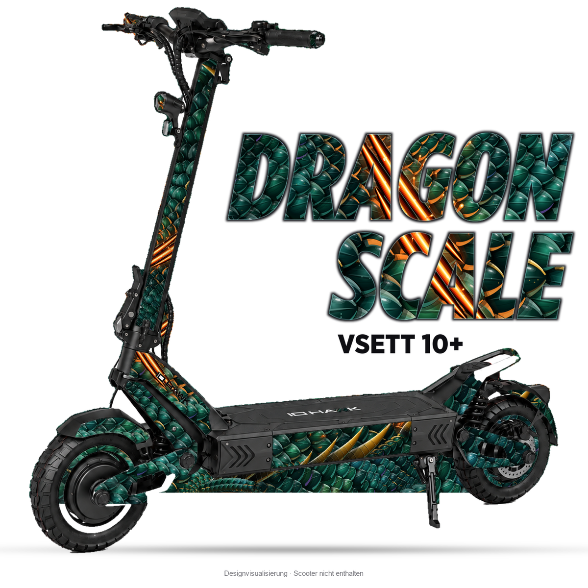 DRAGON SCALE – Designvisualisierung am VSETT 10+. Scooter nicht enthalten.