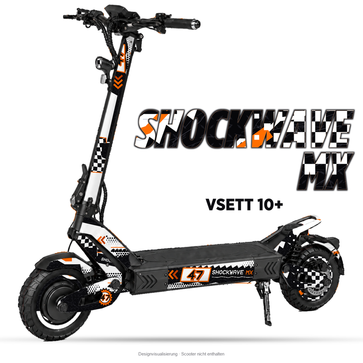 SHOCKWAVE MX – Designvisualisierung am VSETT 10+. Scooter nicht enthalten.