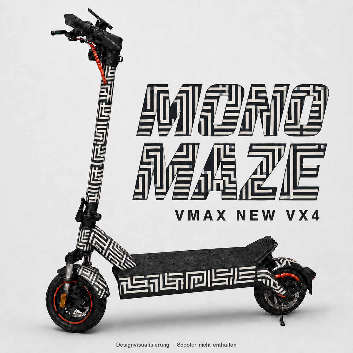 MONO MAZE Skin für VMAX NEW VX4: elfenbeinfarbene Labyrinthlinien auf Anthrazit – digitale Designvisualisierung, Scooter nicht enthalten