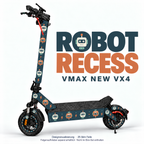 Robot Recess auf VMAX NEW VX4: eigene Roboterköpfe in Creme und Kupferorange auf Schieferblau mit Mint. Originaltrittmatte erhalten; Felgen separat.