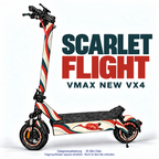 SCARLET FLIGHT am vollständigen VMAX NEW VX4 – roter Ibis und schwungvolle Bänder auf Elfenbein; Felgen separat.