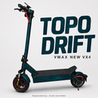 TOPO DRIFT Skin mit türkisen Höhenlinien auf dunklem Petrol für VMAX NEW VX4 – digitale Designvisualisierung; Scooter und originale Trittmatte nicht enthalten