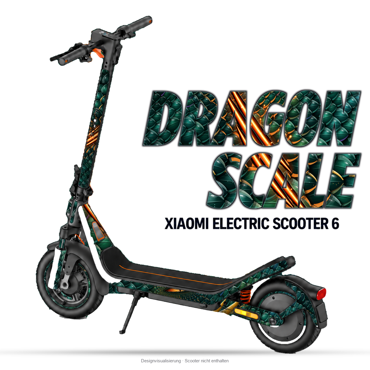 DRAGON SCALE – Designvisualisierung am Xiaomi Electric Scooter 6. Scooter nicht enthalten.