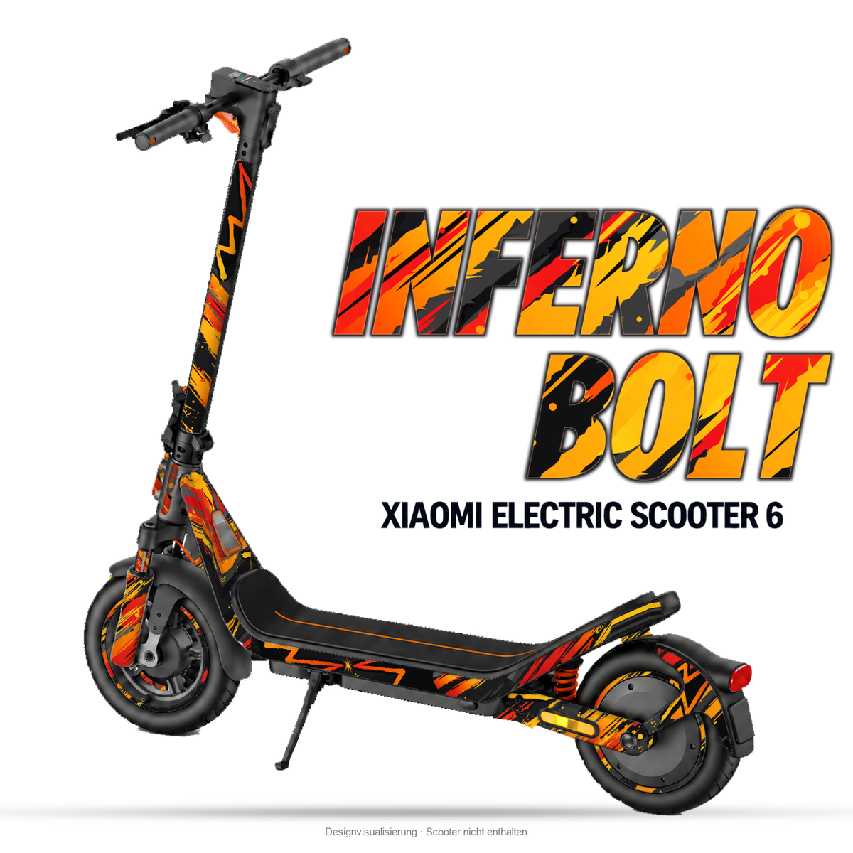 INFERNO BOLT – Designvisualisierung am Xiaomi Electric Scooter 6. Scooter nicht enthalten.