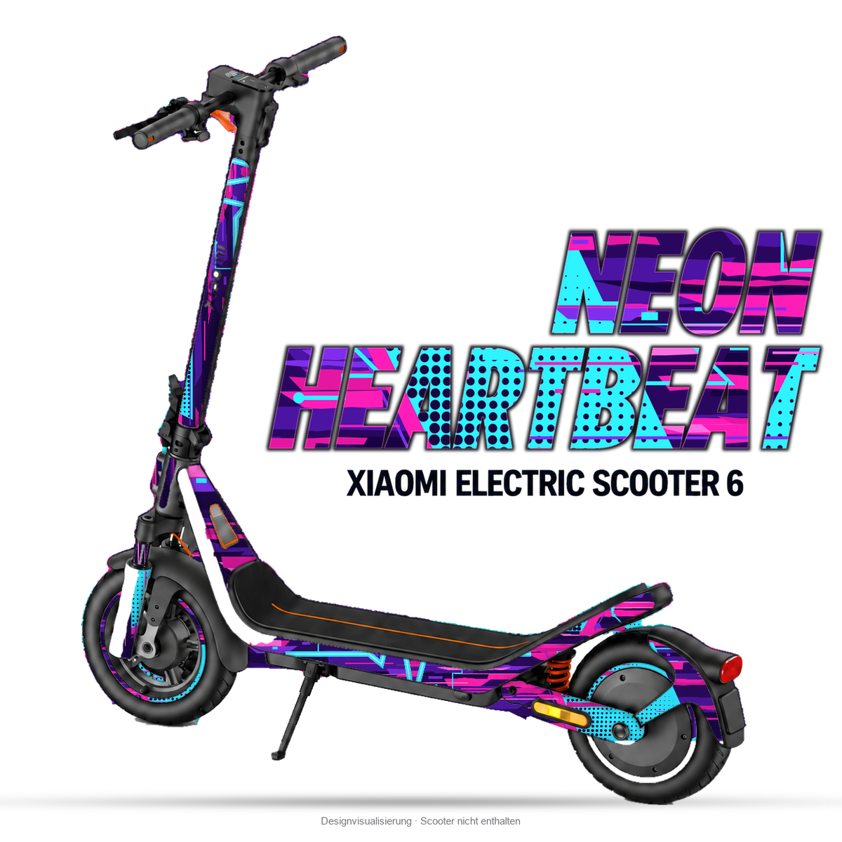 NEON HEARTBEAT – Designvisualisierung am Xiaomi Electric Scooter 6. Scooter nicht enthalten.