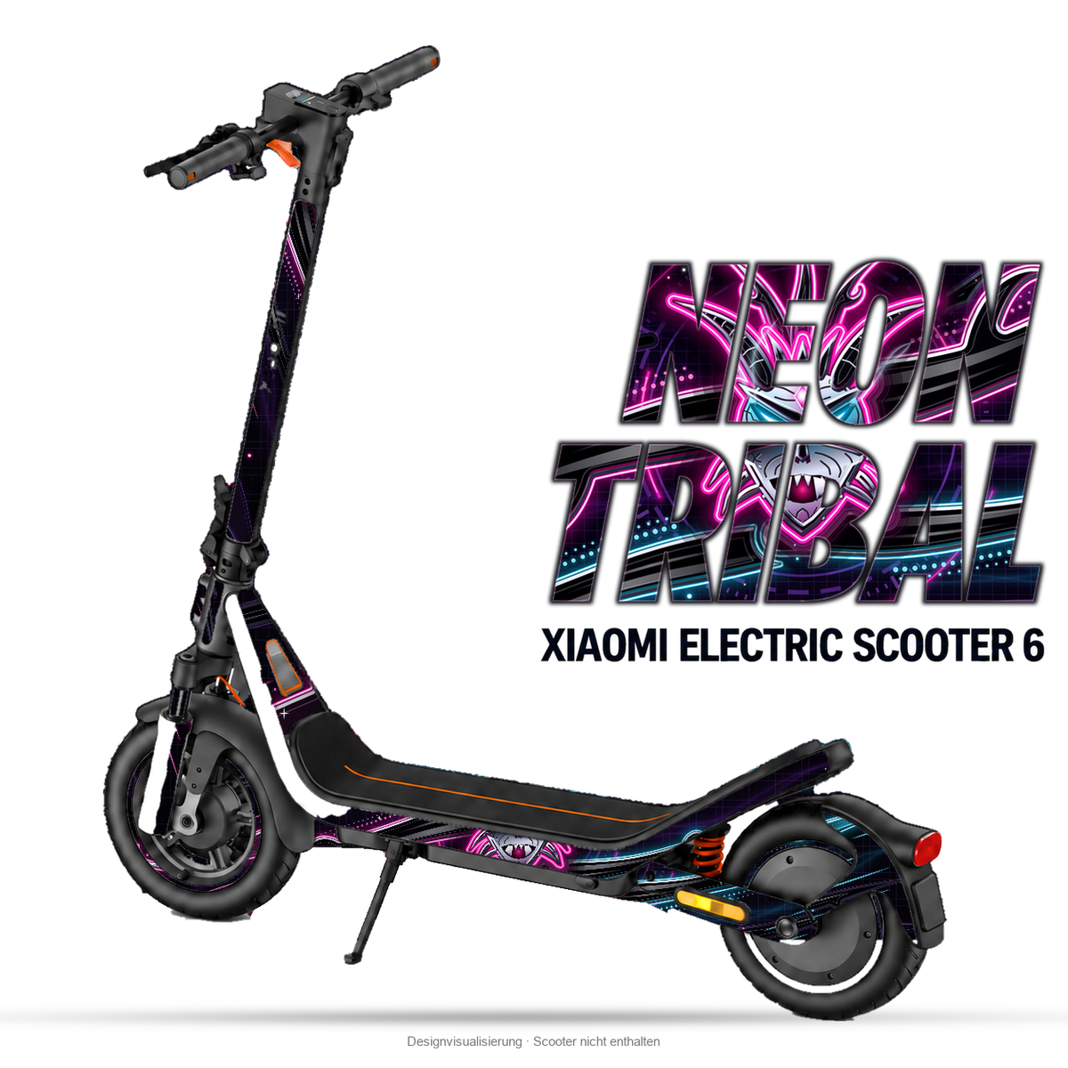 NEON TRIBAL – Designvisualisierung am Xiaomi Electric Scooter 6. Scooter nicht enthalten.